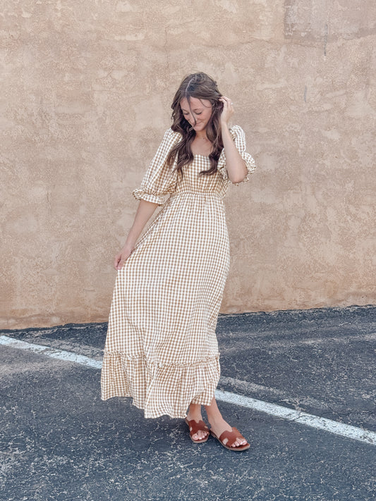Gingham Puff Sleeve Maxi