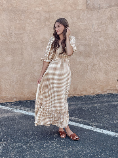 Gingham Puff Sleeve Maxi