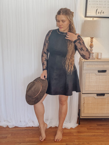 The Celeste Suede Mini Black Dress