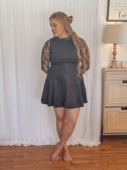 The Celeste Suede Mini Black Dress