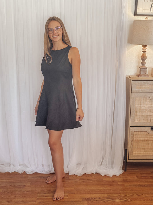 The Celeste Suede Mini Black Dress