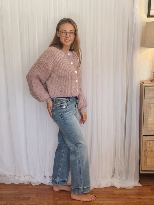 Fluffy Knit Button-Up Cardigan Sweater
