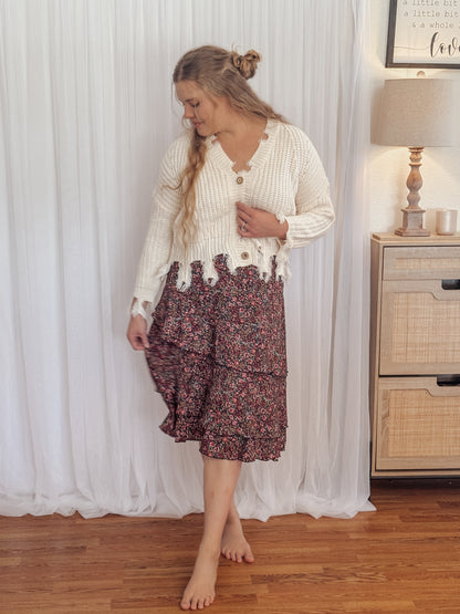 Frayed Hem Button Cardigan – Ivory