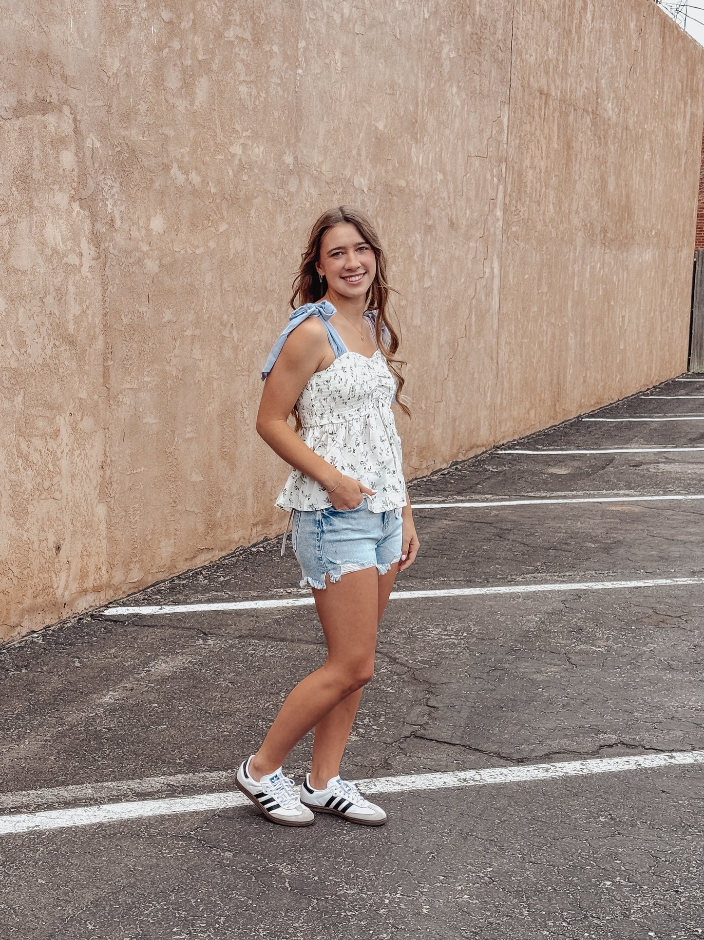 High Rise Distressed Washed Step Side Hem Shorts
