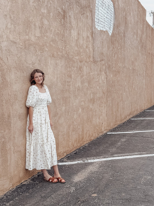 Hattie Vintage Rose Smocked Cotton Maxi Midi Dress