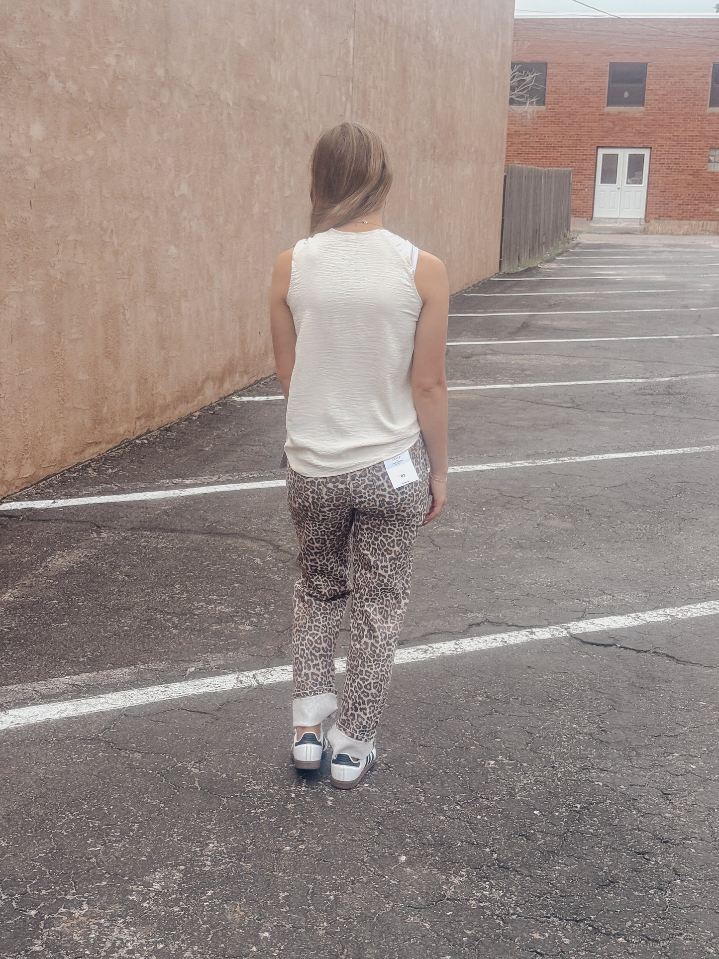 RESTOCKED Leopard Super High Rise Dad Jean