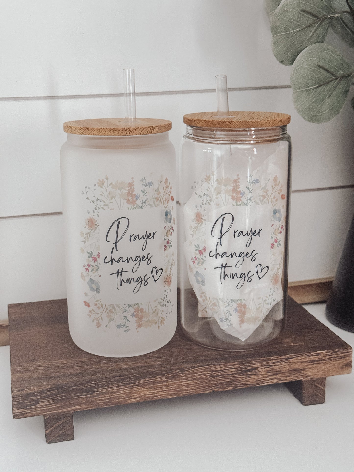 Floral Prayer Changes Things 16oz Glass Can Cup