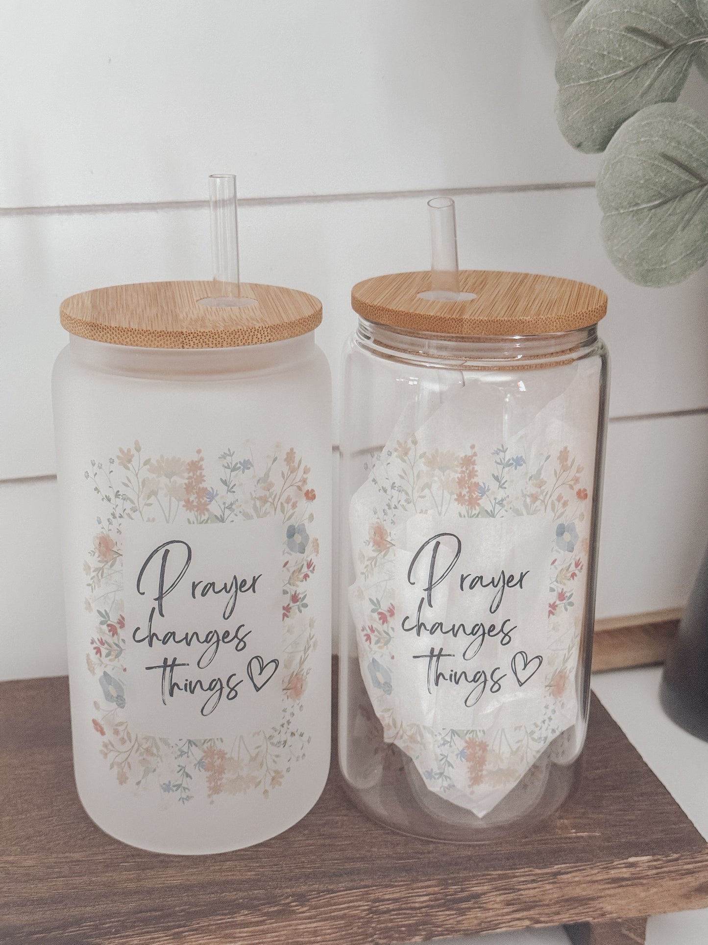 Floral Prayer Changes Things 16oz Glass Can Cup