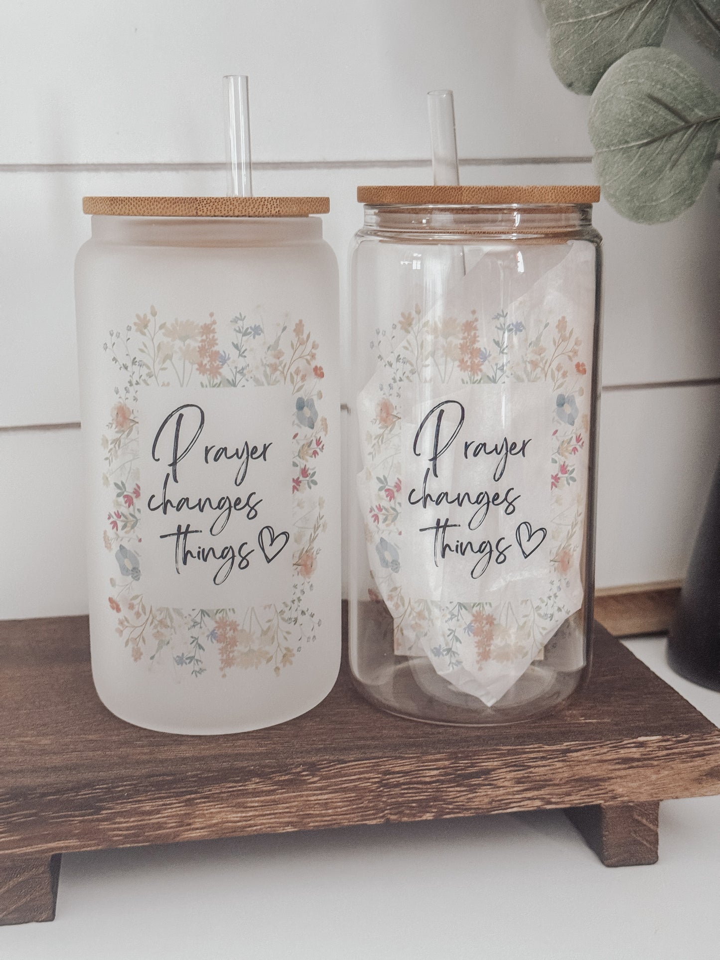 Floral Prayer Changes Things 16oz Glass Can Cup