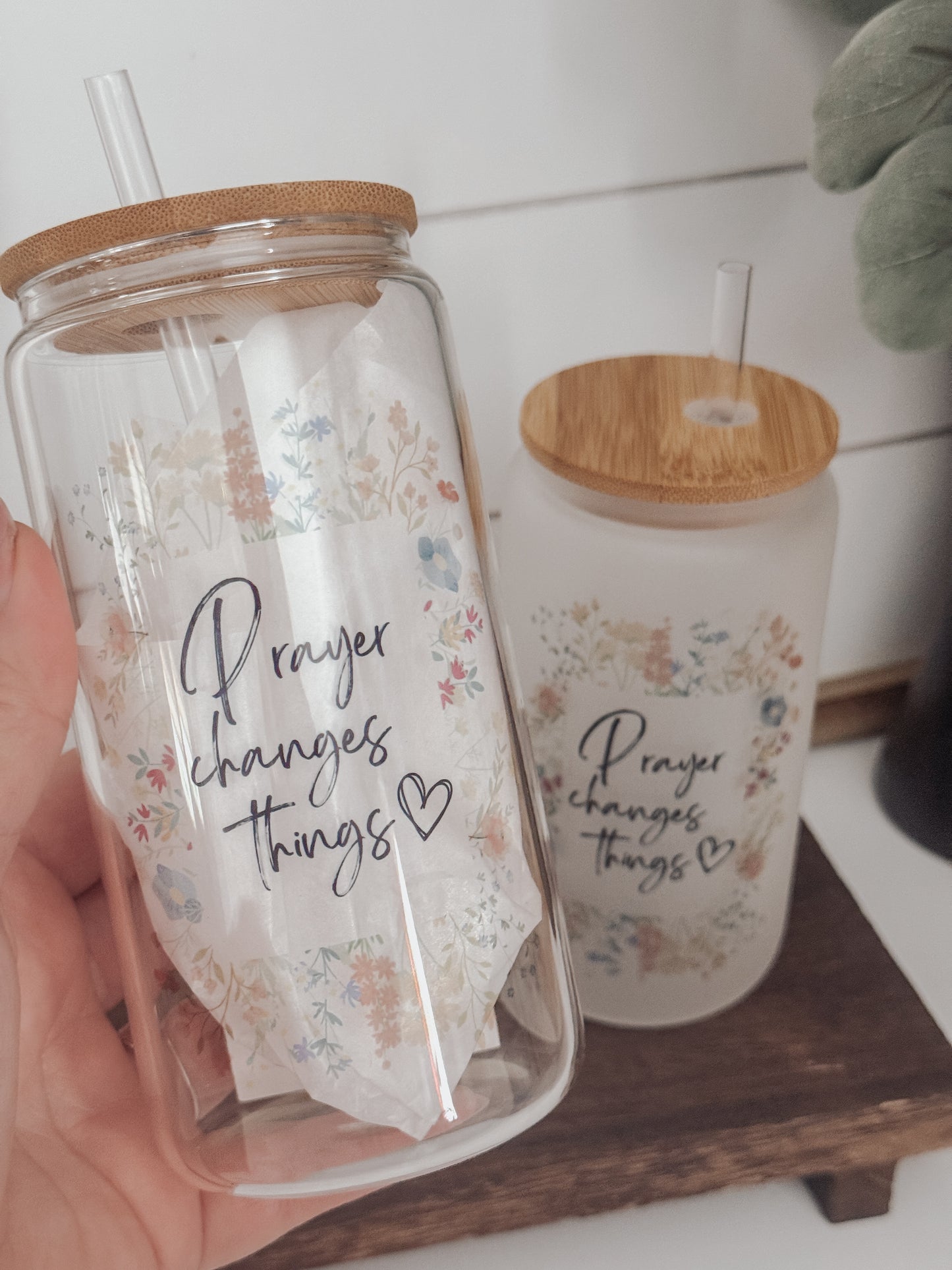 Floral Prayer Changes Things 16oz Glass Can Cup