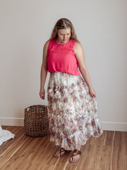 Sleeveless Round Neck Woven Top Fuchsia