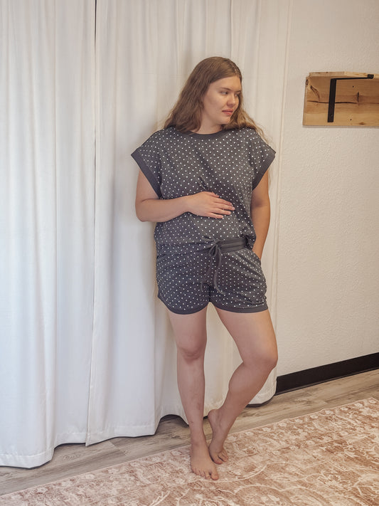 Polka Dot Short Sleeve Top and Shorts Set Black