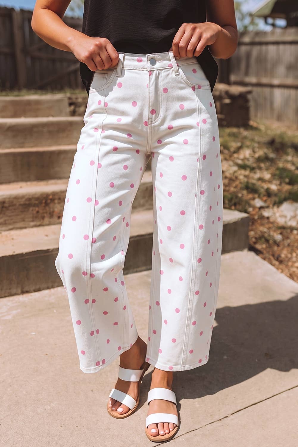 Pink Polka Dot Barrel Jeans