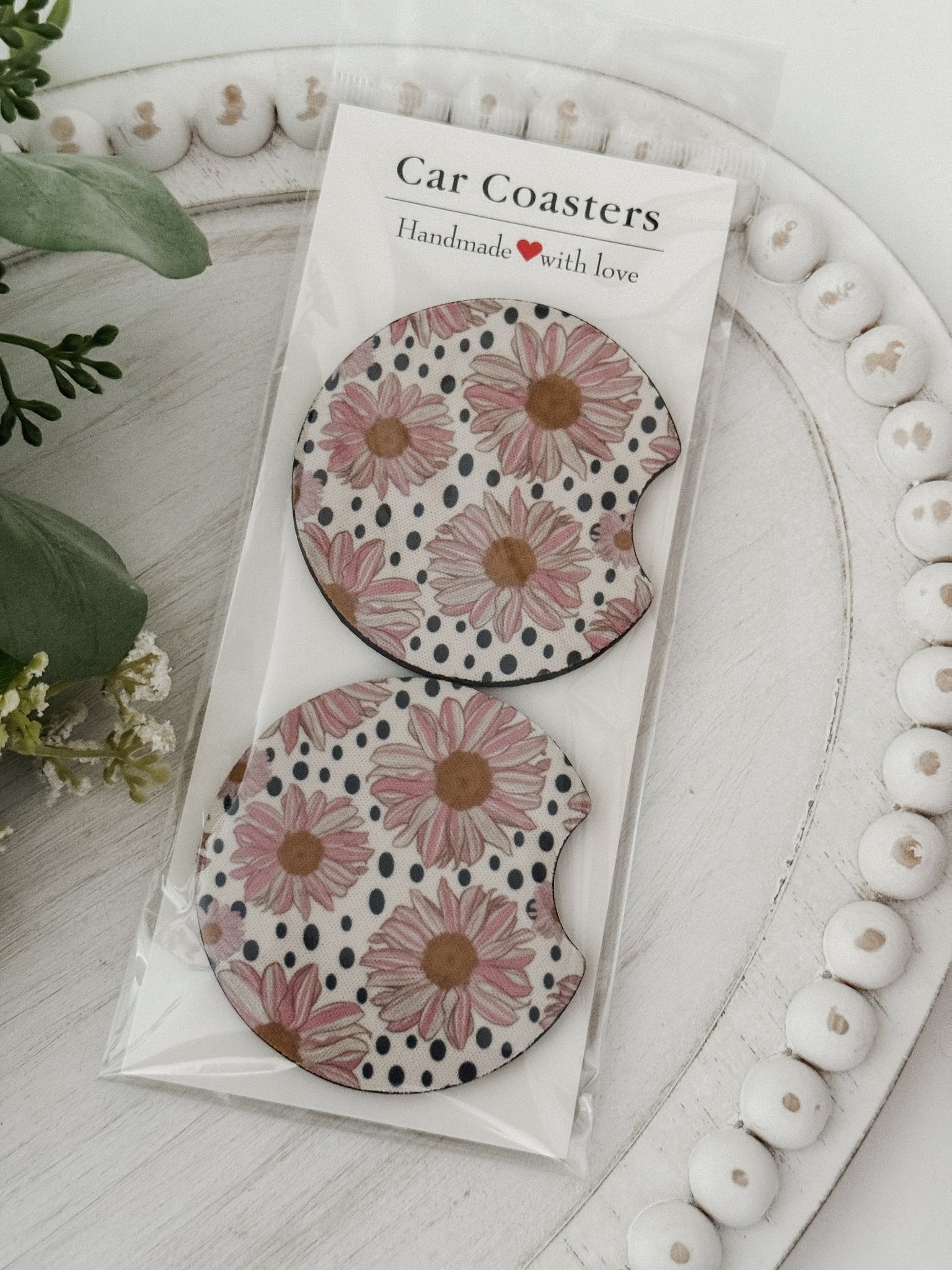 Car Coasters #5 Pink Flowers - Emma K Designs