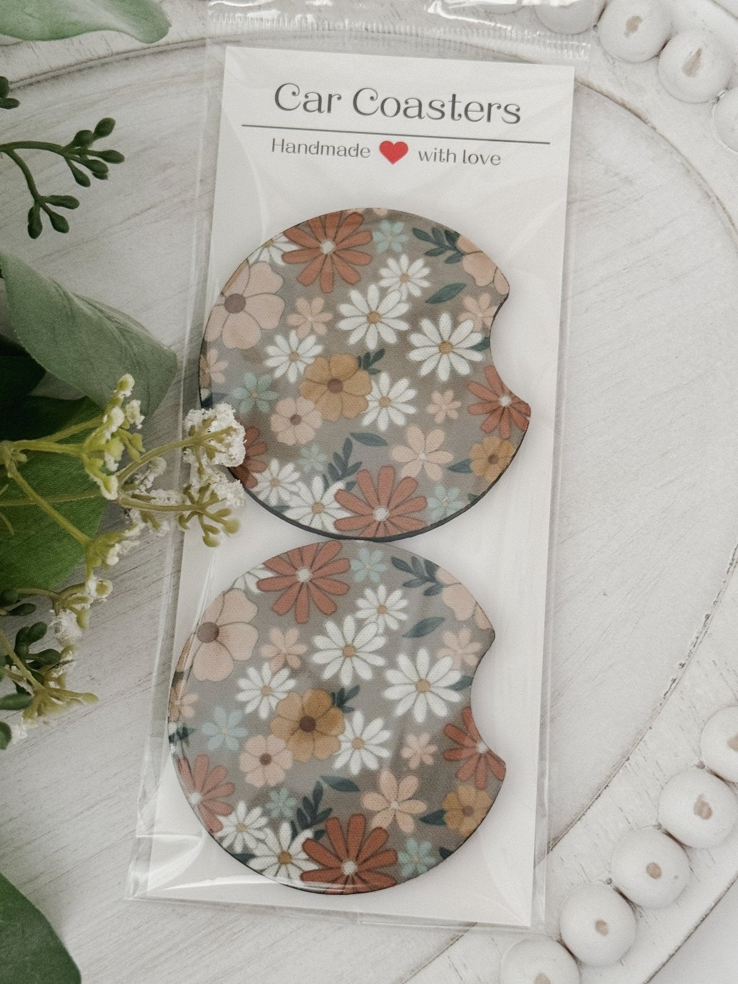 Car Coasters #8 Orange Floral - Emma K Designs