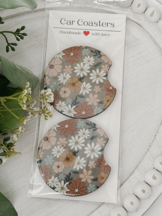 Car Coasters #8 Orange Floral - Emma K Designs