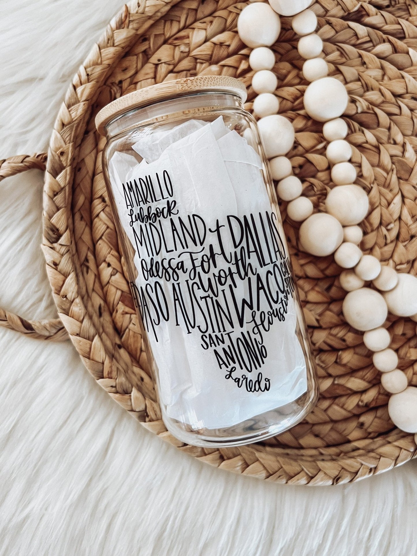 Cities of Texas 16oz Glass Beer Can Cup - Emma K Designs