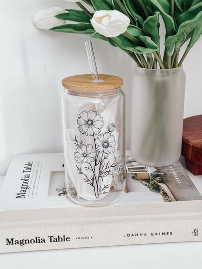 Cosmos 16oz Glass Can Cup - Emma K Designs