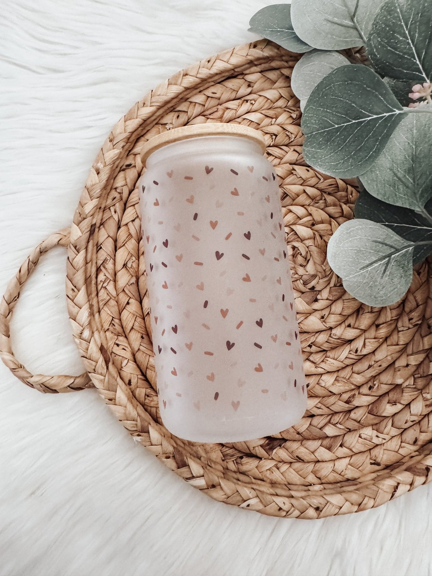 Heart Sprinkles 16 oz Glass Can Cup - Emma K Designs