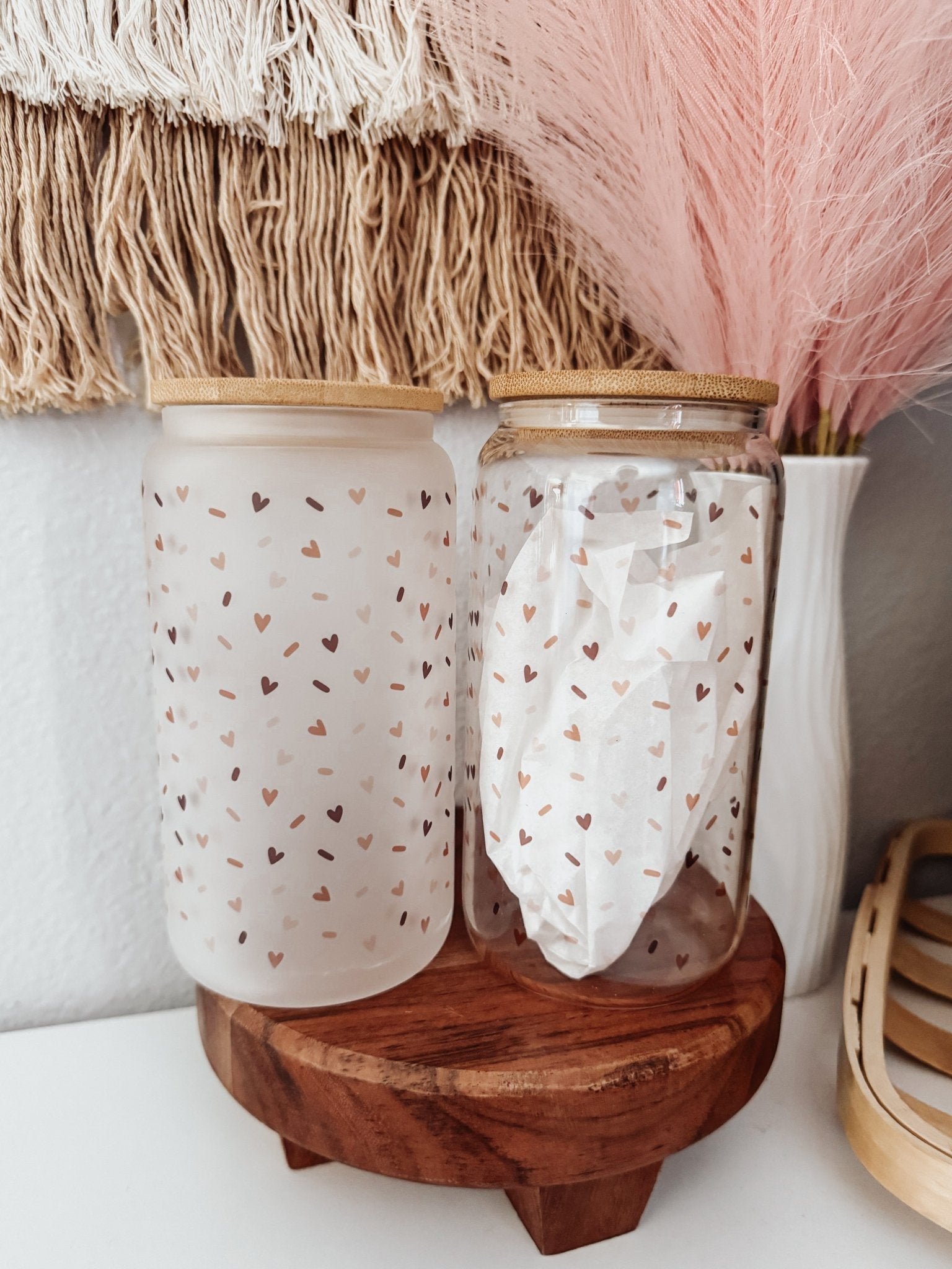 Heart Sprinkles 16 oz Glass Can Cup - Emma K Designs