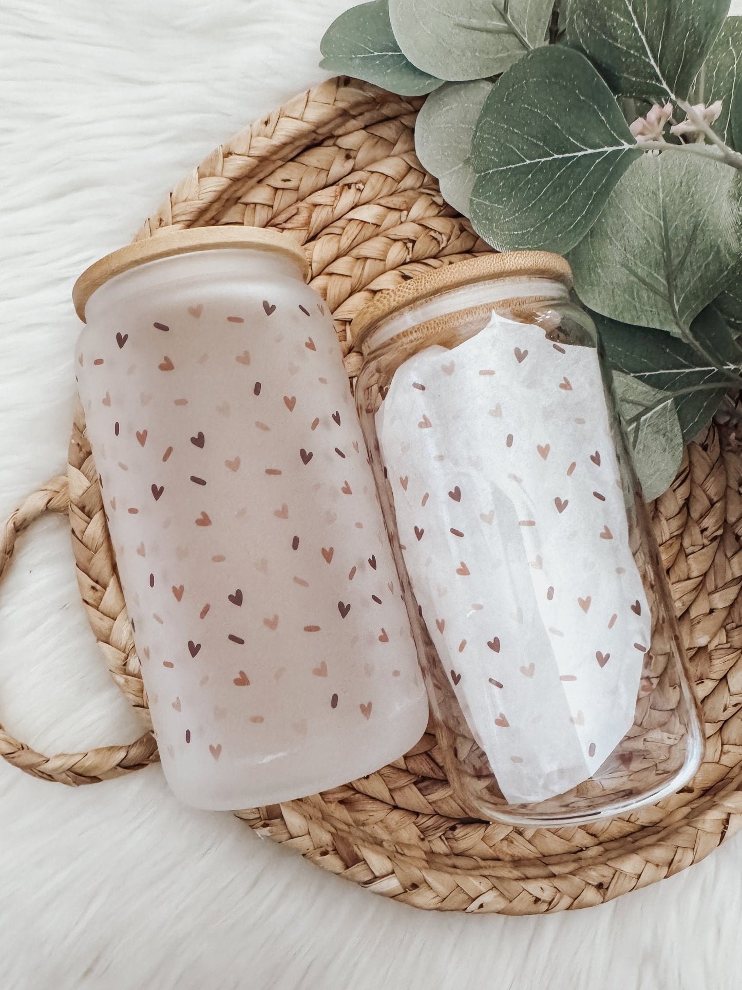 Heart Sprinkles 16 oz Glass Can Cup - Emma K Designs