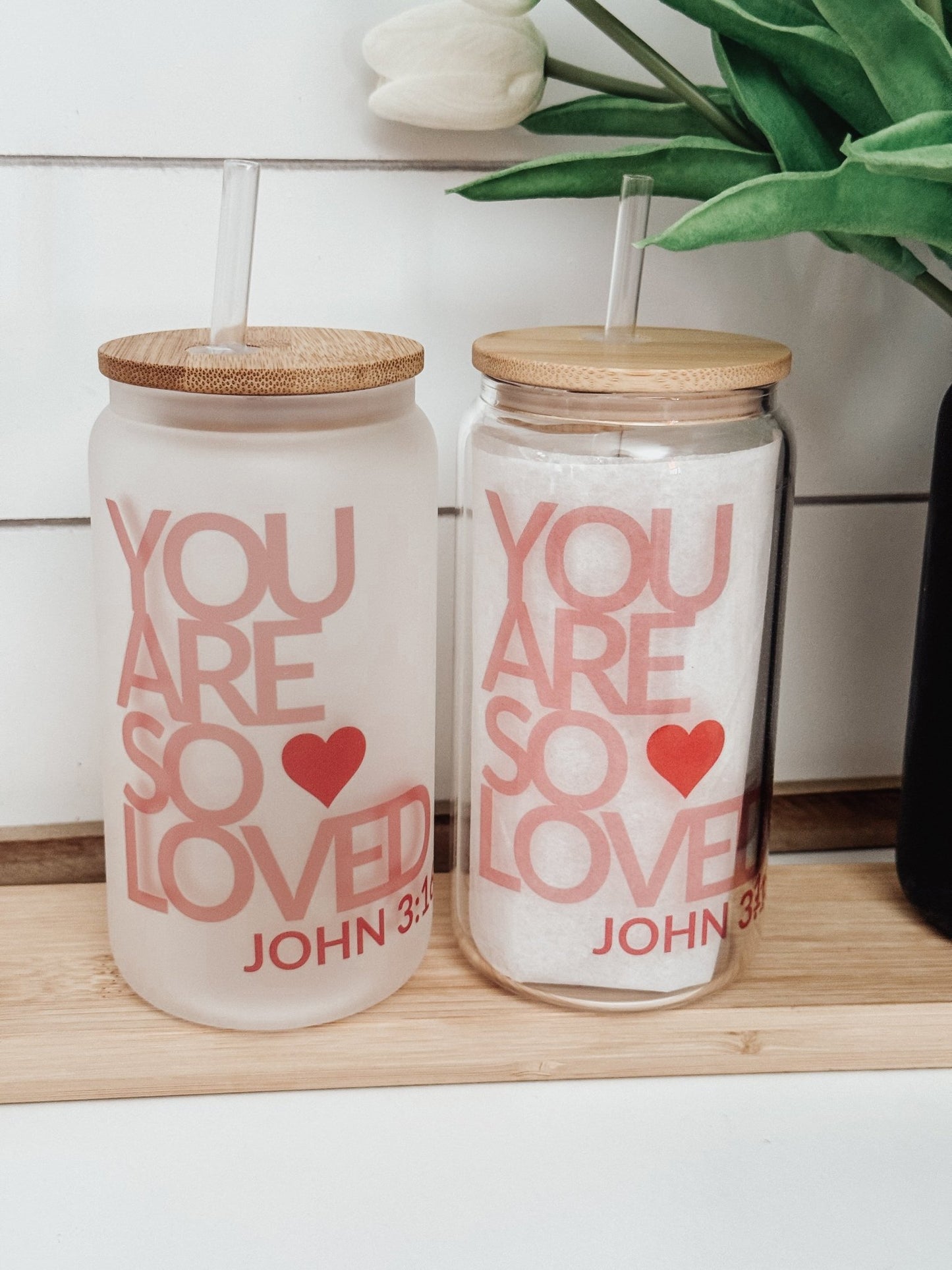 John 3:16 16oz Glass Can Cup - Emma K Designs