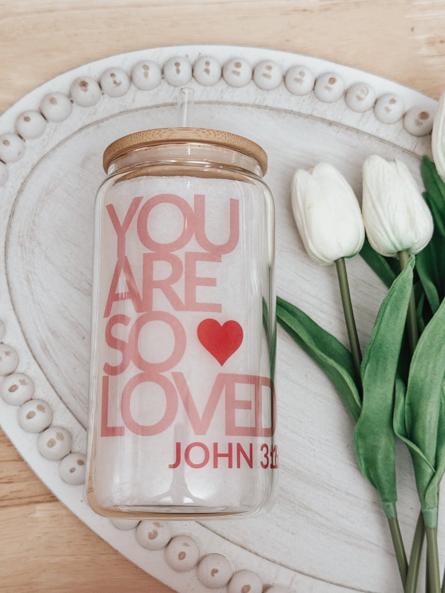 John 3:16 16oz Glass Can Cup - Emma K Designs
