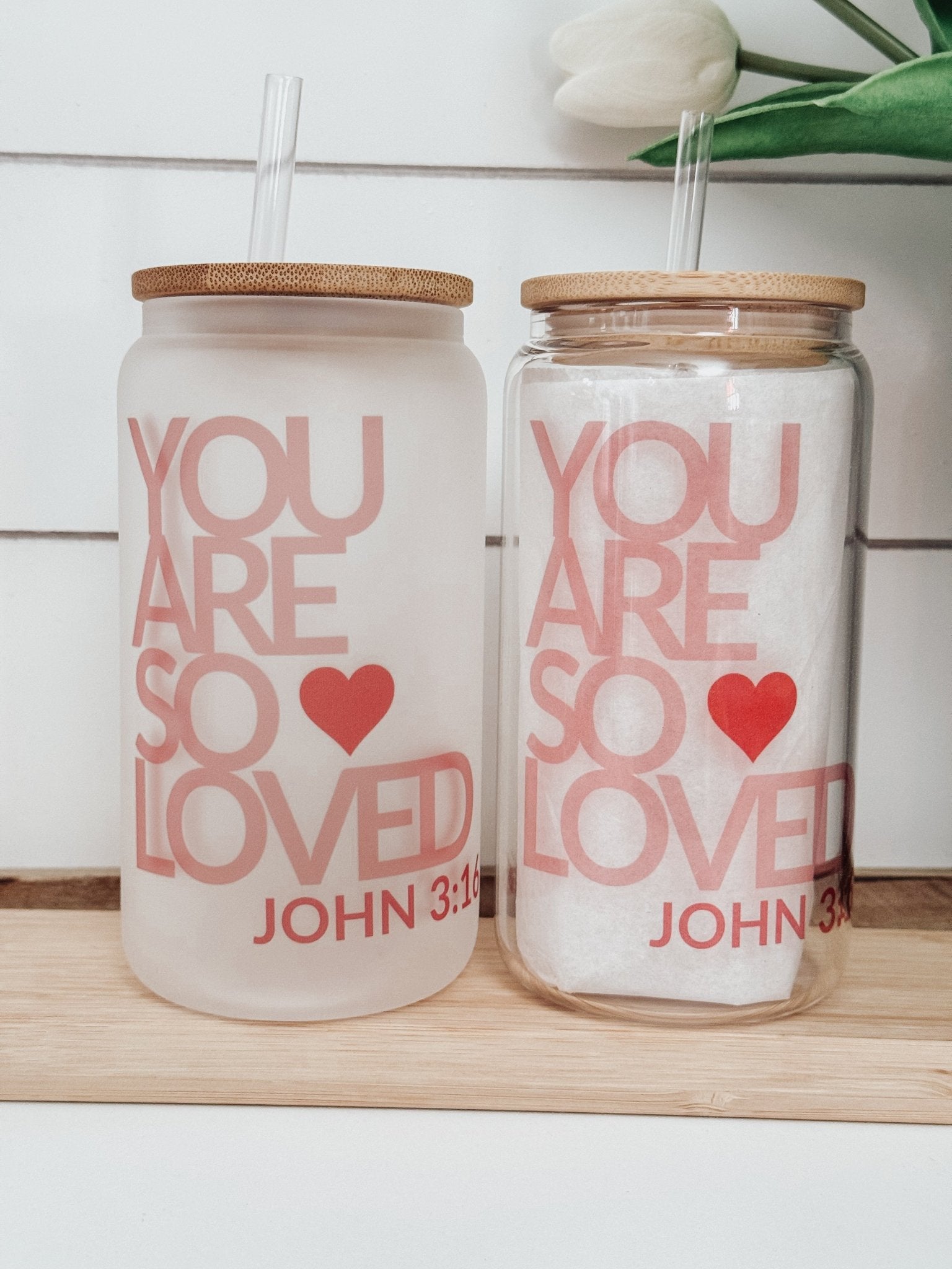 John 3:16 16oz Glass Can Cup - Emma K Designs