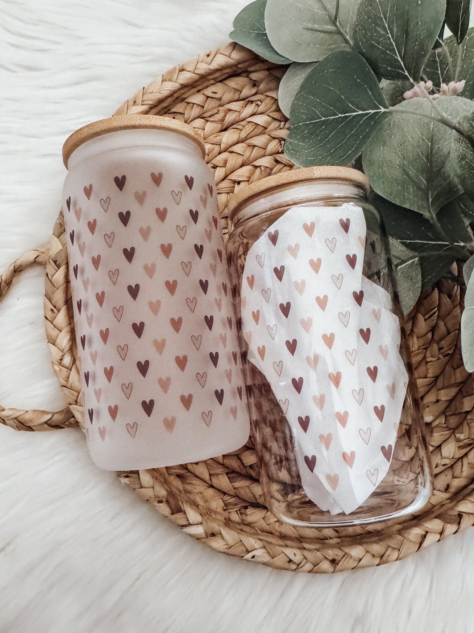Mini Boho Hearts 16oz Glass Can Cup - Emma K Designs