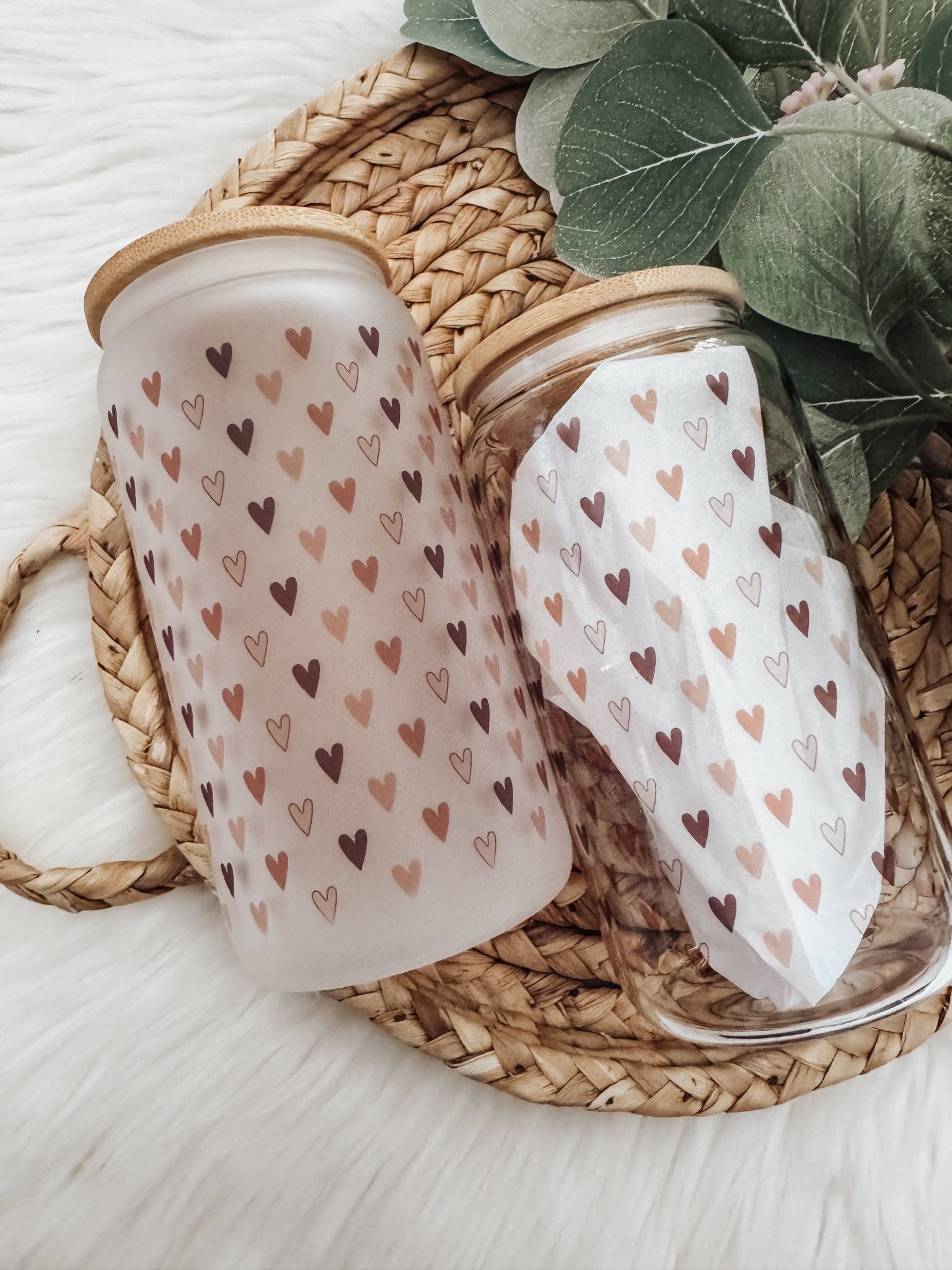 Mini Boho Hearts 16oz Glass Can Cup - Emma K Designs