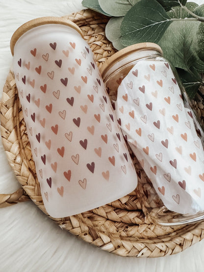 Mini Boho Hearts 16oz Glass Can Cup - Emma K Designs