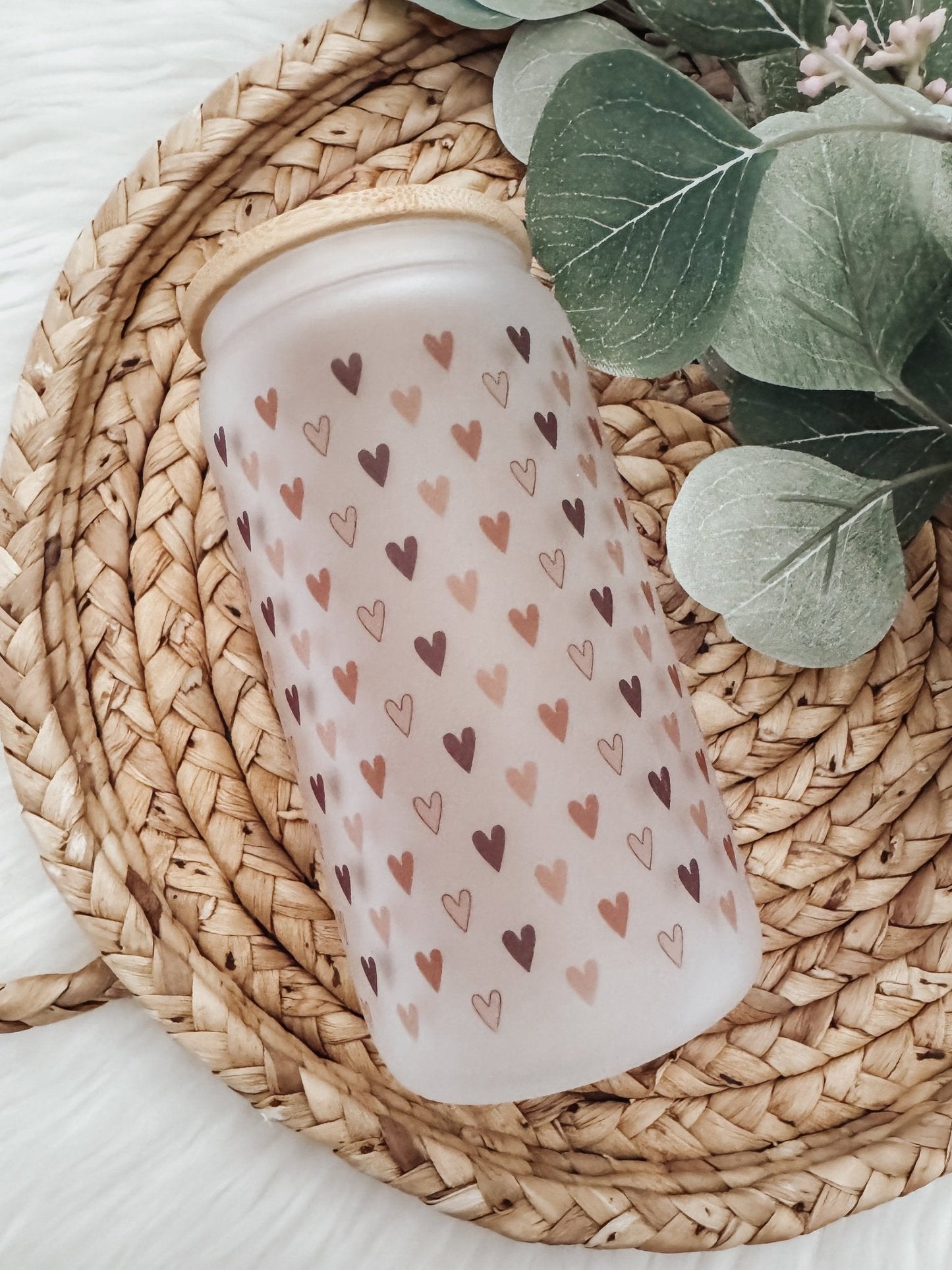 Mini Boho Hearts 16oz Glass Can Cup - Emma K Designs