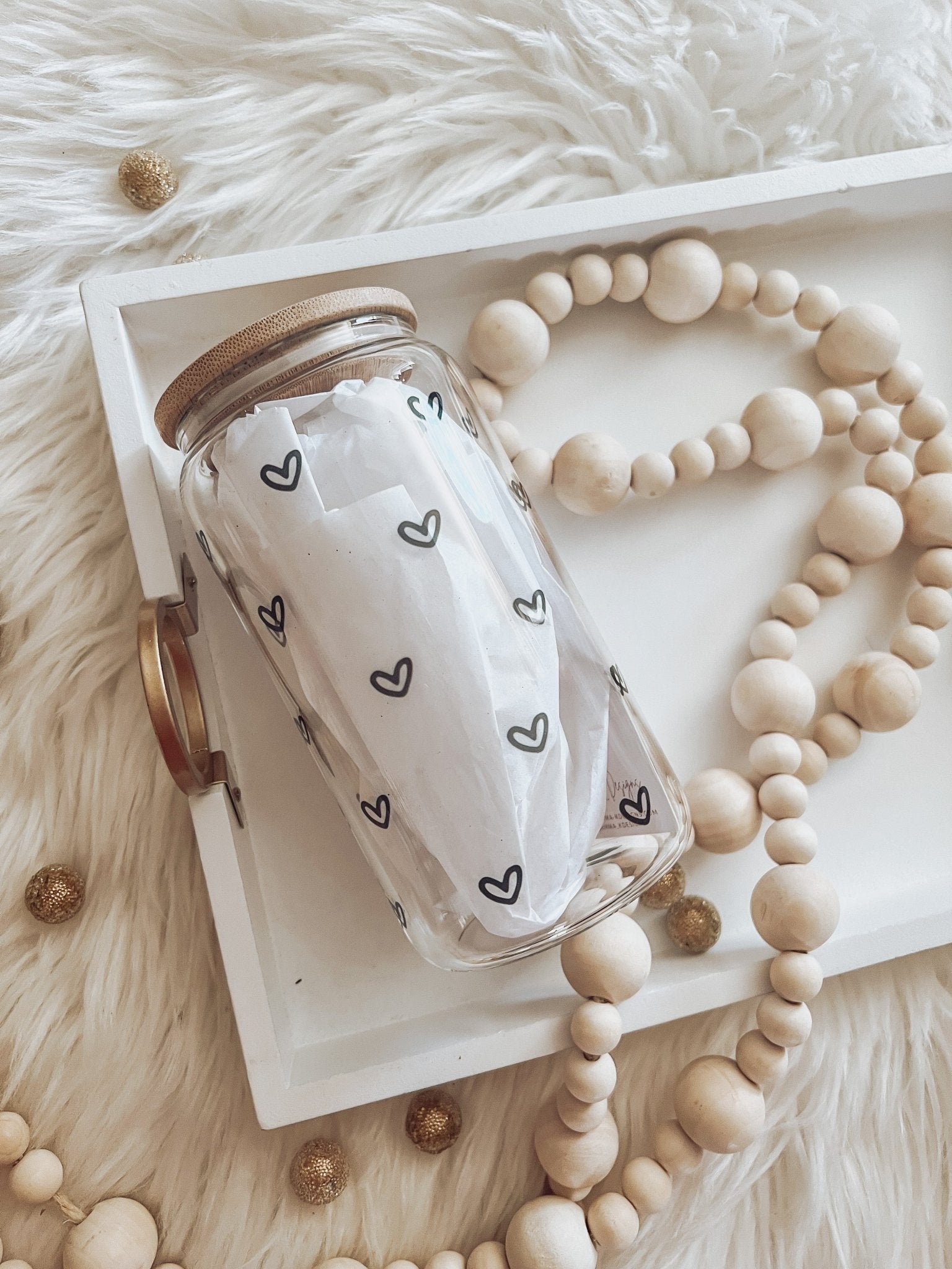 Mini Hearts 16oz Glass Can Cup - Emma K Designs