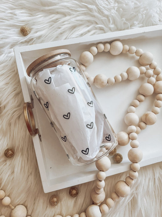 Mini Hearts 16oz Glass Can Cup - Emma K Designs