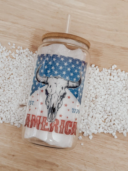 Patriotic American 16oz Glass Can Cup - Emma K Designs