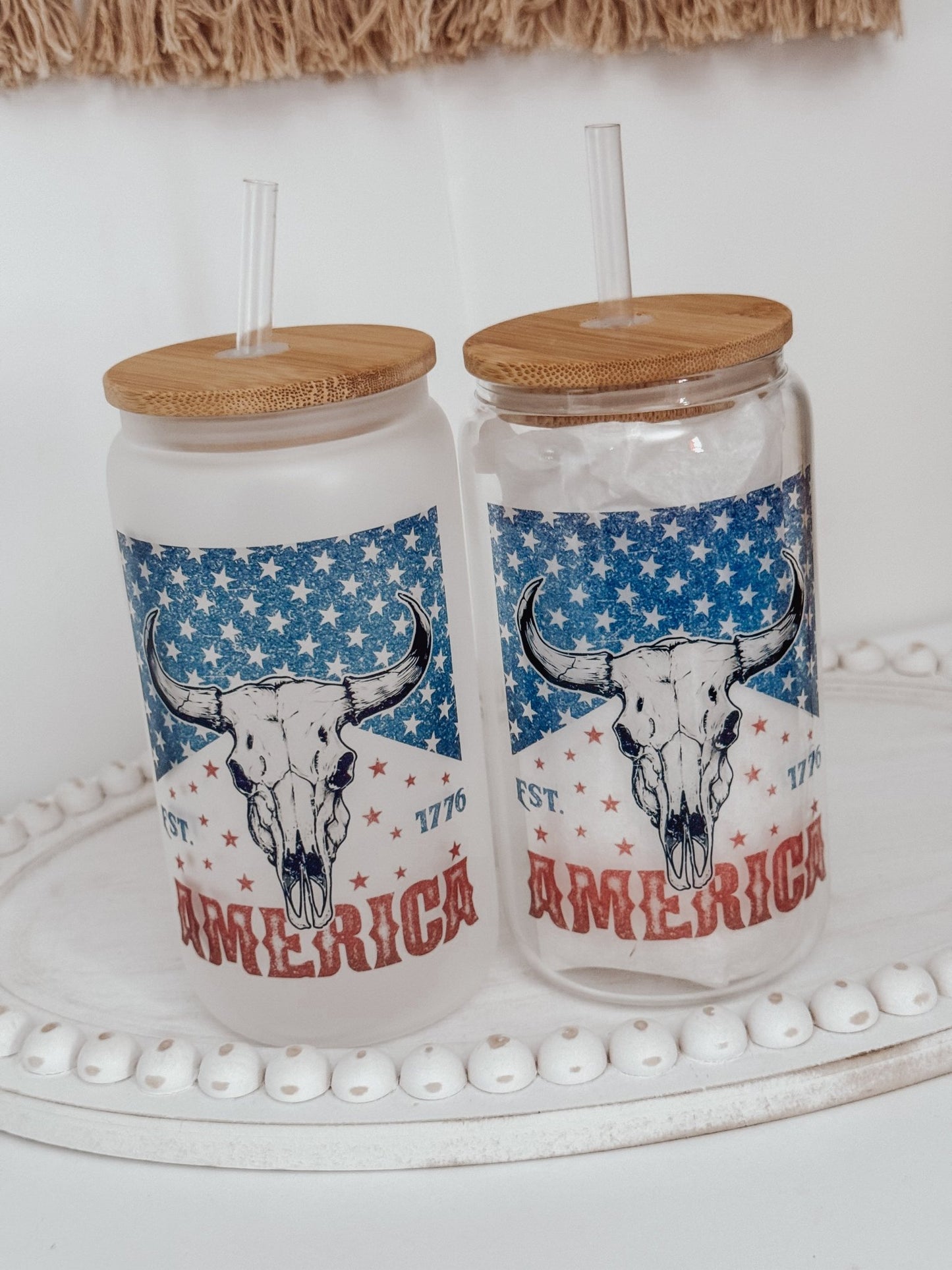 Patriotic American 16oz Glass Can Cup - Emma K Designs
