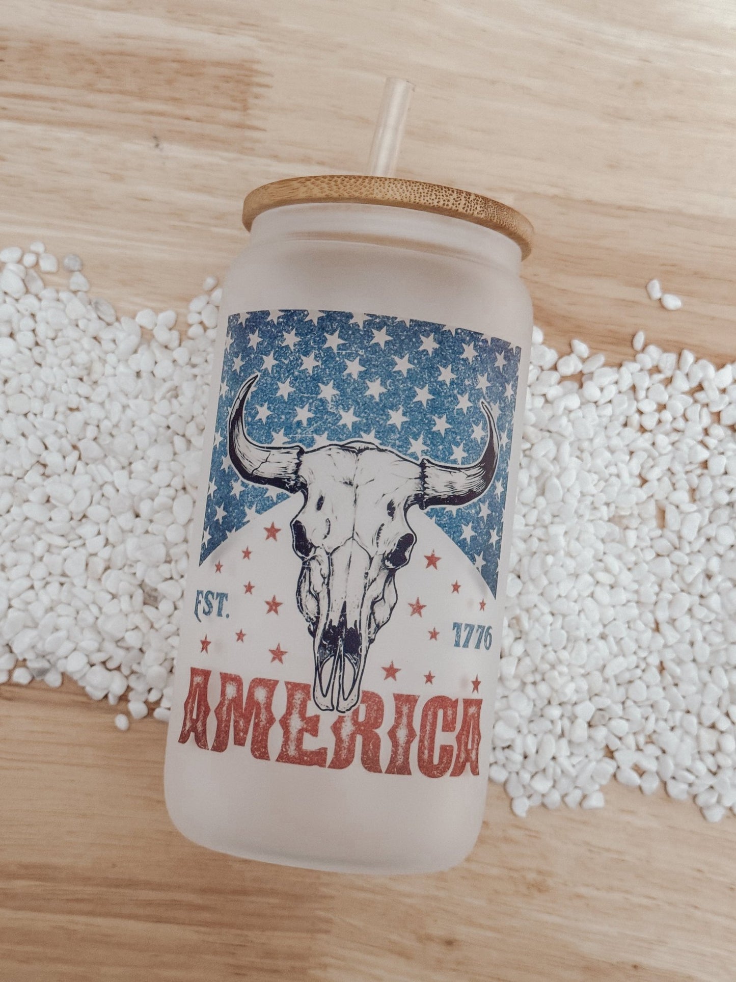 Patriotic American 16oz Glass Can Cup - Emma K Designs