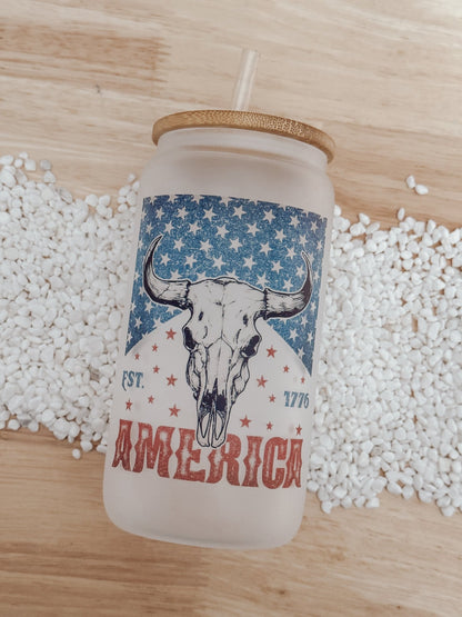 Patriotic American 16oz Glass Can Cup - Emma K Designs