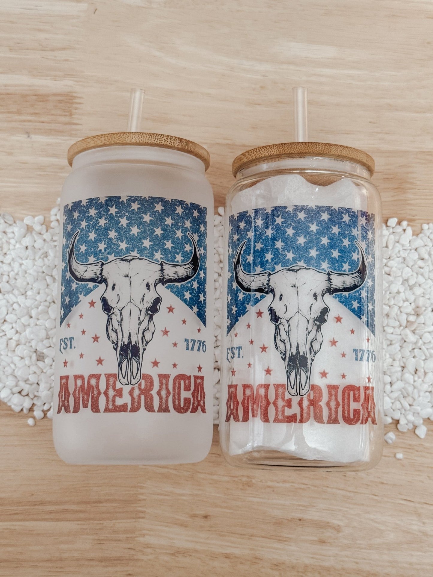 Patriotic American 16oz Glass Can Cup - Emma K Designs