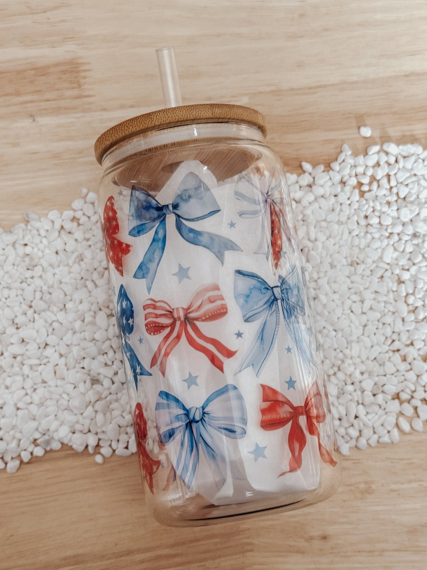 Patriotic Bows 16oz Glass Can Cup - Emma K Designs