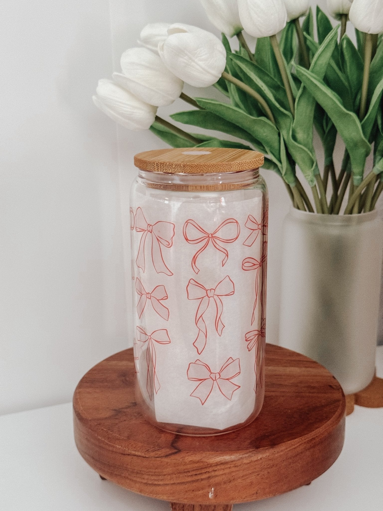 Pink Bows 16oz Glass Can Cup - Emma K Designs