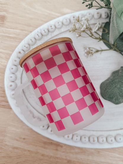 Pink Checkered 15oz Glass Mug - Emma K Designs