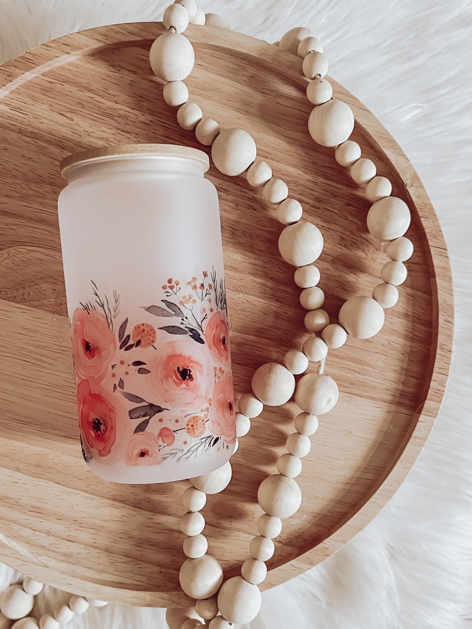Pink Watercolor Floral Frosted 16oz Glass Beer Can Cup - Emma K Designs