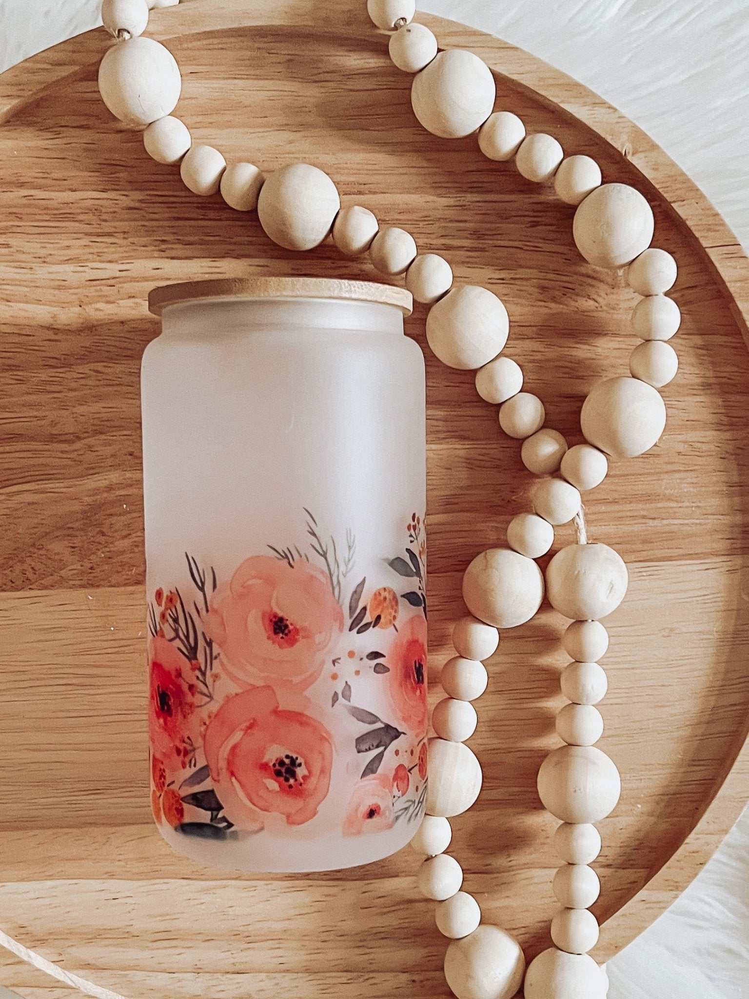 Pink Watercolor Floral Frosted 16oz Glass Beer Can Cup - Emma K Designs