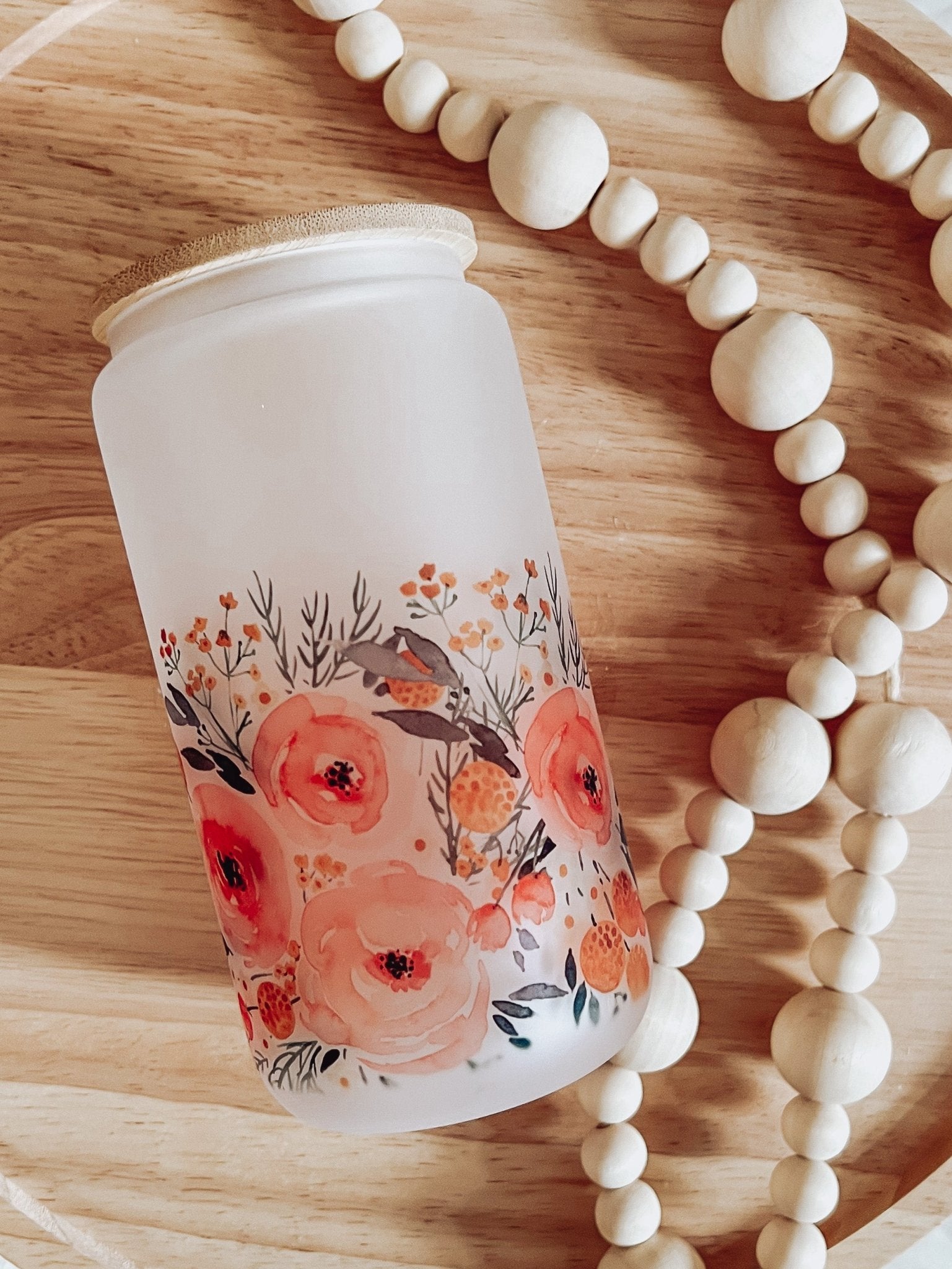 Pink Watercolor Floral Frosted 16oz Glass Beer Can Cup - Emma K Designs