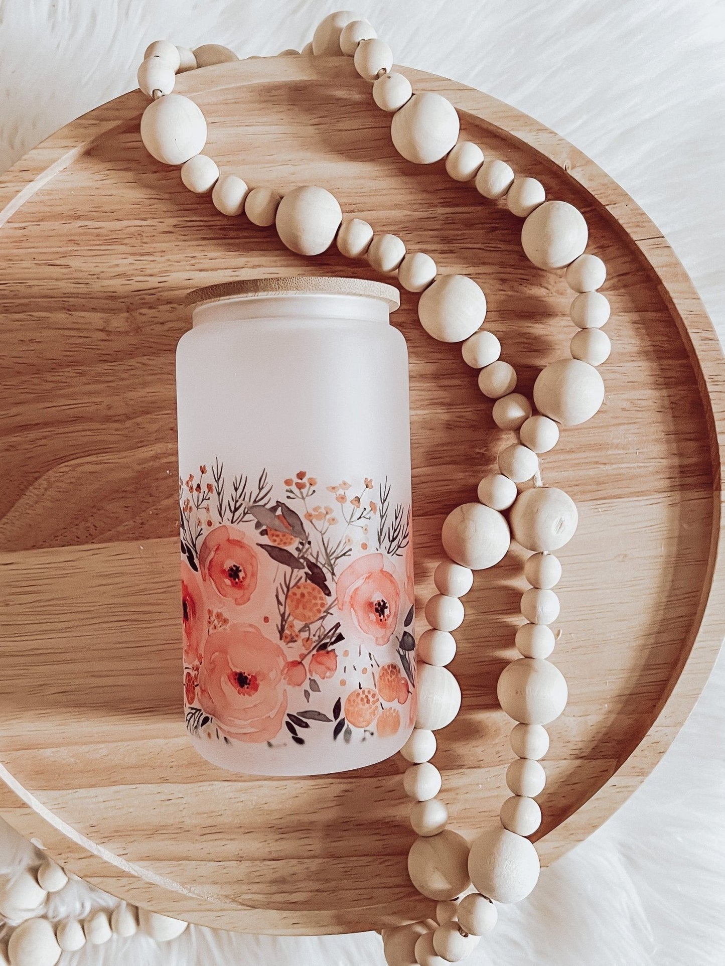 Pink Watercolor Floral Frosted 16oz Glass Beer Can Cup - Emma K Designs