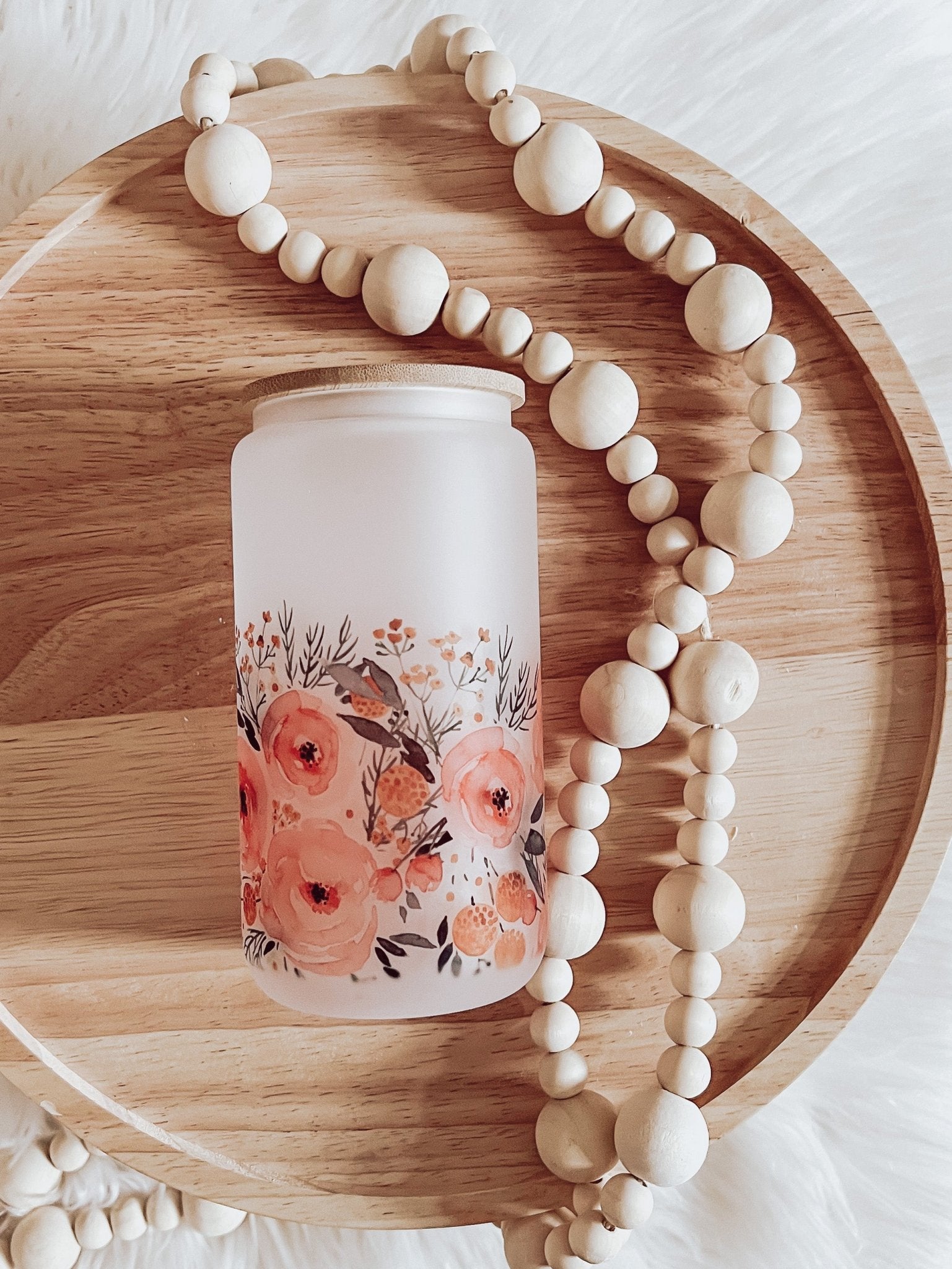 Pink Watercolor Floral Frosted 16oz Glass Beer Can Cup - Emma K Designs