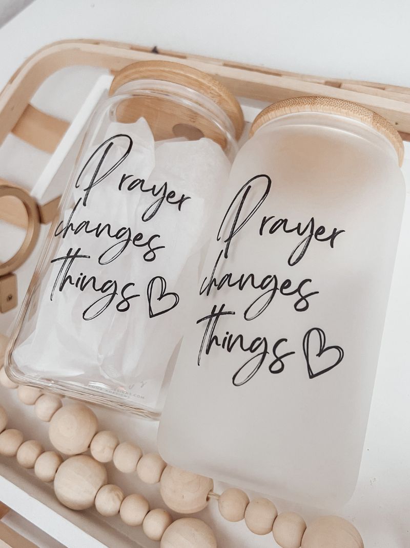 Prayer Changes Things 16oz Glass Can Cup - Emma K Designs