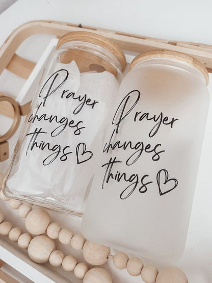 Prayer Changes Things 16oz Glass Can Cup - Emma K Designs