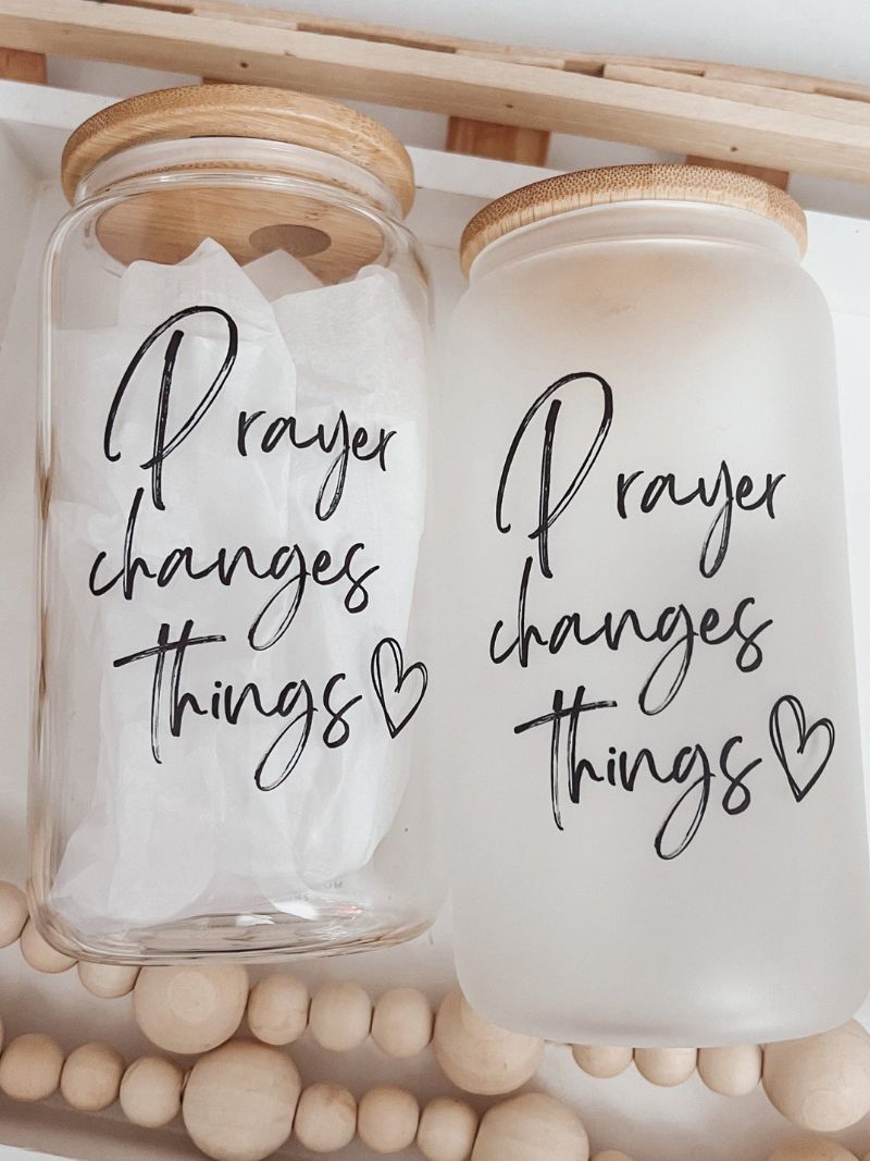 Prayer Changes Things 16oz Glass Can Cup - Emma K Designs